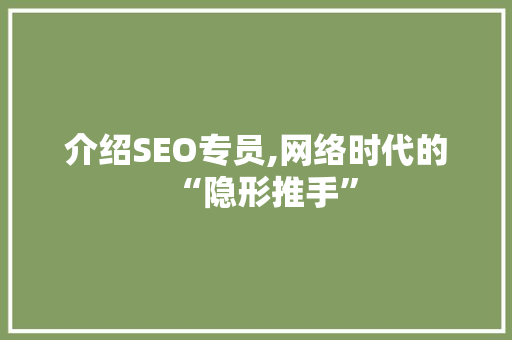 介绍SEO专员,网络时代的“隐形推手”
