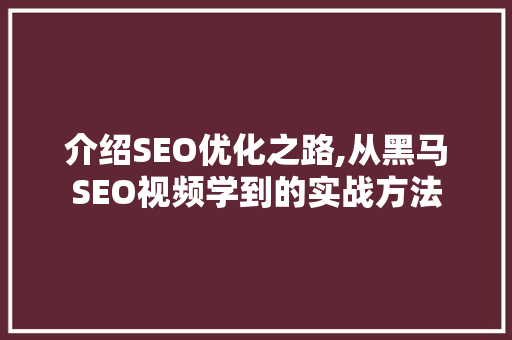 介绍SEO优化之路,从黑马SEO视频学到的实战方法