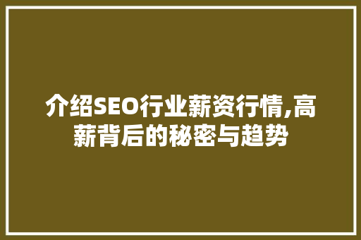 介绍SEO行业薪资行情,高薪背后的秘密与趋势
