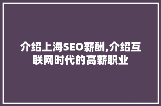 介绍上海SEO薪酬,介绍互联网时代的高薪职业