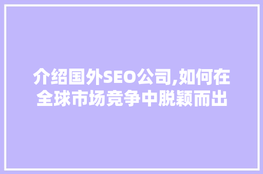 介绍国外SEO公司,如何在全球市场竞争中脱颖而出
