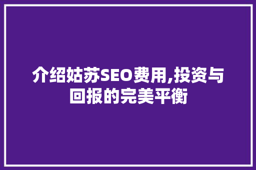 介绍姑苏SEO费用,投资与回报的完美平衡