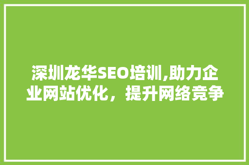 深圳龙华SEO培训,助力企业网站优化，提升网络竞争力