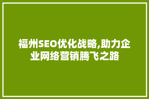 福州SEO优化战略,助力企业网络营销腾飞之路