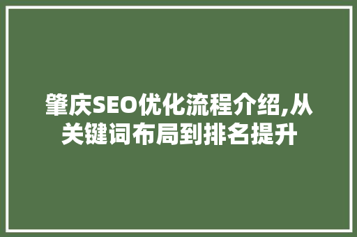 肇庆SEO优化流程介绍,从关键词布局到排名提升