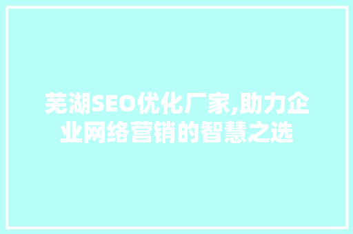芜湖SEO优化厂家,助力企业网络营销的智慧之选