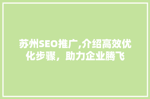 苏州SEO推广,介绍高效优化步骤，助力企业腾飞