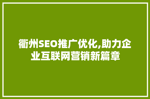 衢州SEO推广优化,助力企业互联网营销新篇章