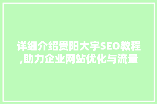 详细介绍贵阳大宇SEO教程,助力企业网站优化与流量提升