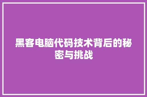 黑客电脑代码技术背后的秘密与挑战