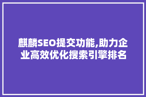 麒麟SEO提交功能,助力企业高效优化搜索引擎排名