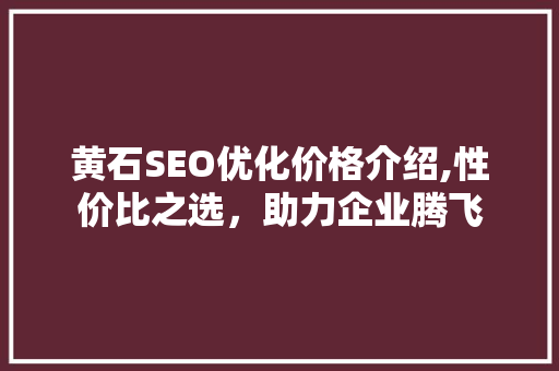 黄石SEO优化价格介绍,性价比之选，助力企业腾飞