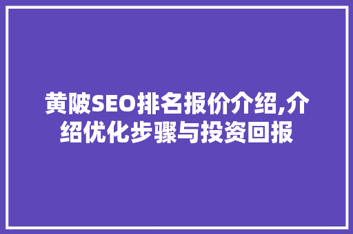黄陂SEO排名报价介绍,介绍优化步骤与投资回报