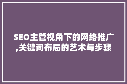 SEO主管视角下的网络推广,关键词布局的艺术与步骤