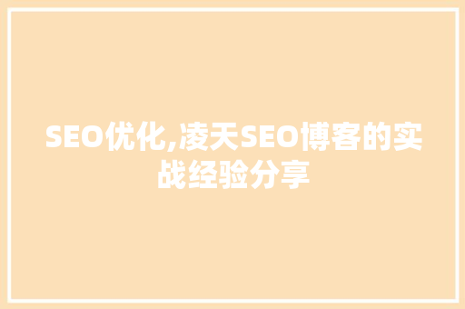 SEO优化,凌天SEO博客的实战经验分享