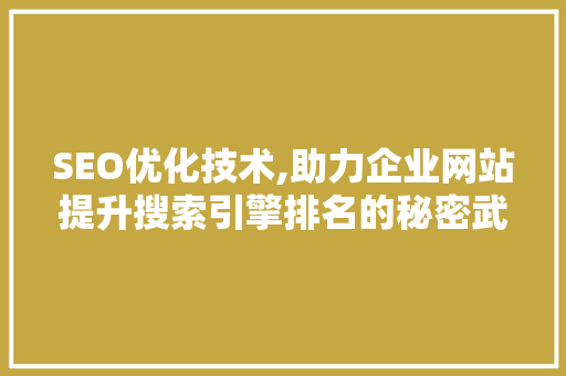 SEO优化技术,助力企业网站提升搜索引擎排名的秘密武器