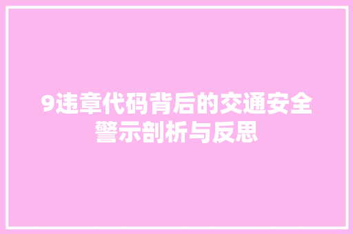 9违章代码背后的交通安全警示剖析与反思