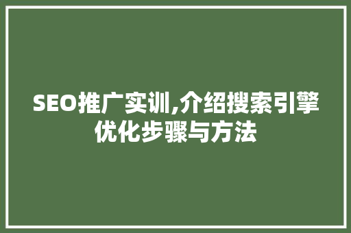 SEO推广实训,介绍搜索引擎优化步骤与方法
