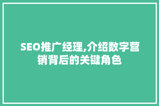 SEO推广经理,介绍数字营销背后的关键角色