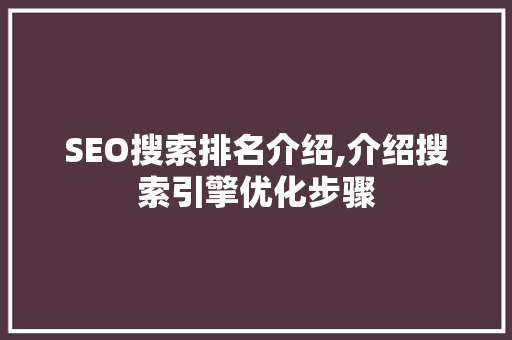 SEO搜索排名介绍,介绍搜索引擎优化步骤
