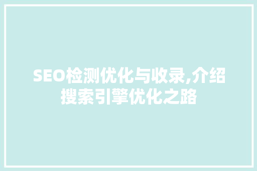 SEO检测优化与收录,介绍搜索引擎优化之路