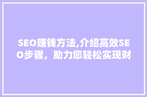 SEO赚钱方法,介绍高效SEO步骤，助力您轻松实现财富增长