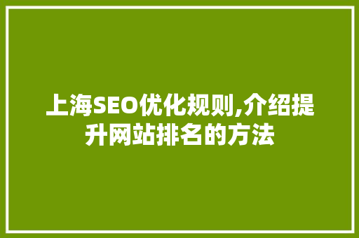 上海SEO优化规则,介绍提升网站排名的方法