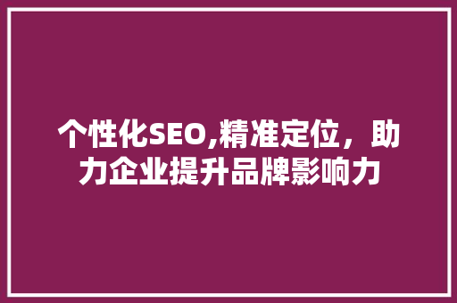 个性化SEO,精准定位，助力企业提升品牌影响力