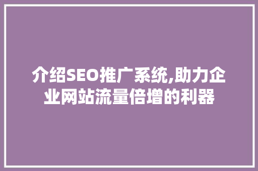 介绍SEO推广系统,助力企业网站流量倍增的利器