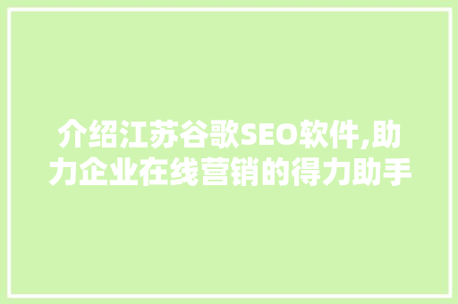 介绍江苏谷歌SEO软件,助力企业在线营销的得力助手