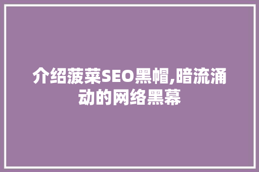 介绍菠菜SEO黑帽,暗流涌动的网络黑幕