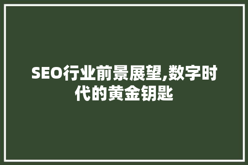 SEO行业前景展望,数字时代的黄金钥匙