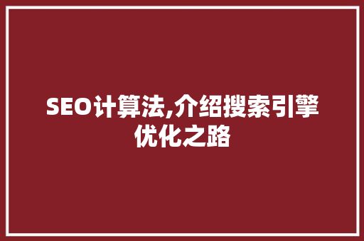 SEO计算法,介绍搜索引擎优化之路  第1张