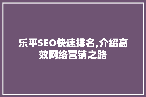 乐平SEO快速排名,介绍高效网络营销之路