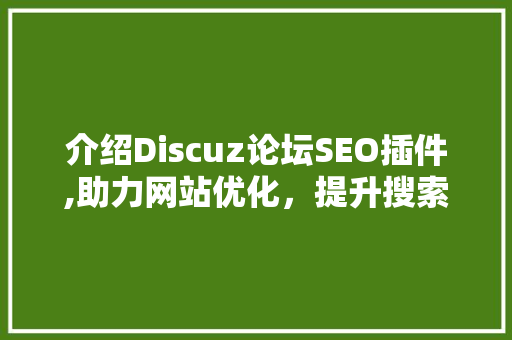 介绍Discuz论坛SEO插件,助力网站优化，提升搜索引擎排名