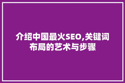介绍中国最火SEO,关键词布局的艺术与步骤