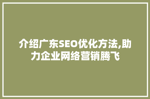 介绍广东SEO优化方法,助力企业网络营销腾飞