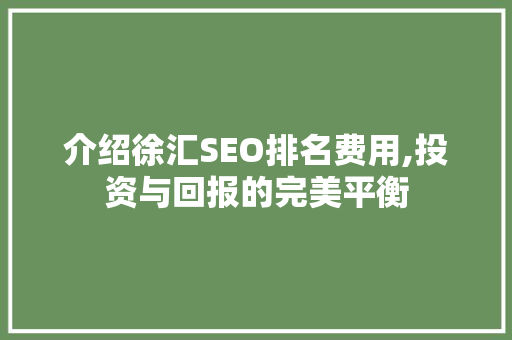 介绍徐汇SEO排名费用,投资与回报的完美平衡  第1张