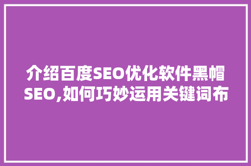 介绍百度SEO优化软件黑帽SEO,如何巧妙运用关键词布局提升网站排名