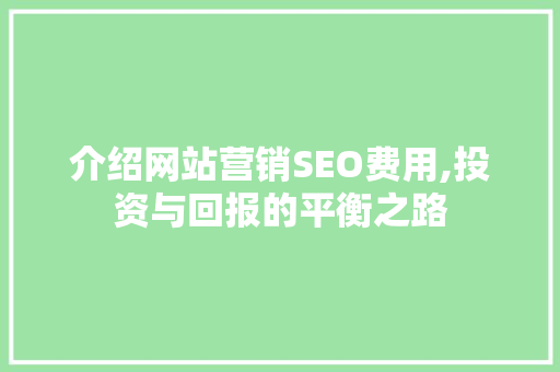 介绍网站营销SEO费用,投资与回报的平衡之路