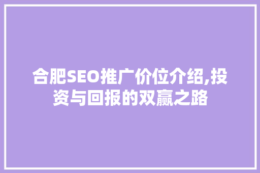 合肥SEO推广价位介绍,投资与回报的双赢之路