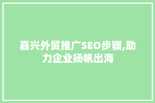 嘉兴外贸推广SEO步骤,助力企业扬帆出海
