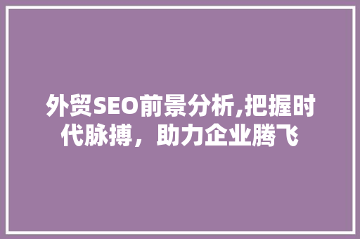 外贸SEO前景分析,把握时代脉搏，助力企业腾飞