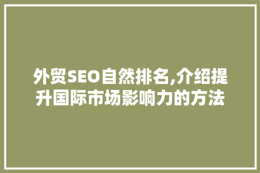 外贸SEO自然排名,介绍提升国际市场影响力的方法  第1张