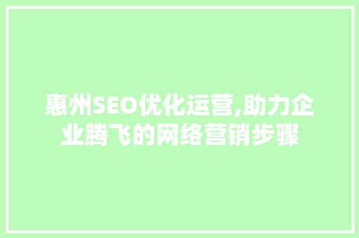 惠州SEO优化运营,助力企业腾飞的网络营销步骤