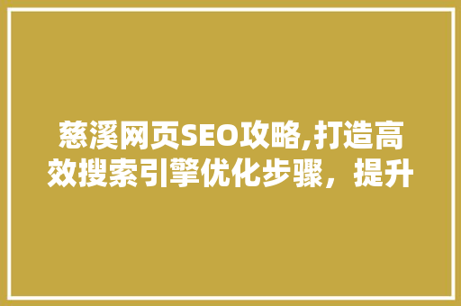 慈溪网页SEO攻略,打造高效搜索引擎优化步骤，提升网站排名