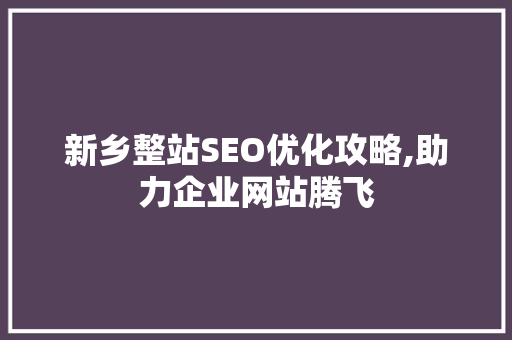 新乡整站SEO优化攻略,助力企业网站腾飞