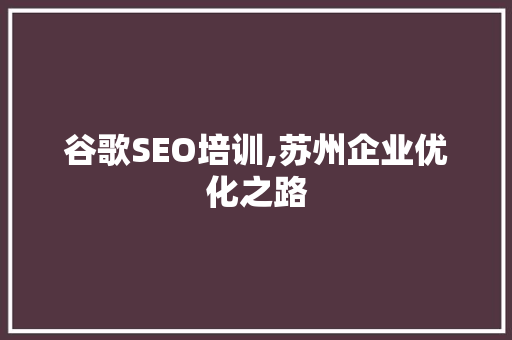 谷歌SEO培训,苏州企业优化之路