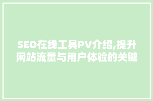 SEO在线工具PV介绍,提升网站流量与用户体验的关键