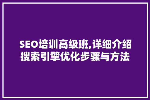SEO培训高级班,详细介绍搜索引擎优化步骤与方法